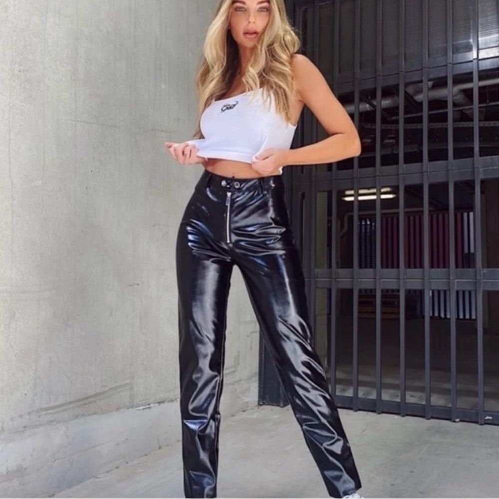 I.AM.GIA Black Coated‎ High Waisted Pants Faux Leather Skinny Trousers Sz Medium